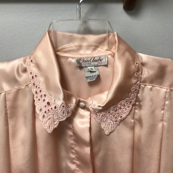 San Andre Tops - San Andre - Vintage Pink satin blouse with decorative lace collar